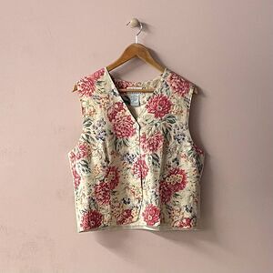 Vintage Talbots Petites Grandma Tan Floral Vest Size PL GUC